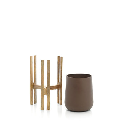 Betonpotte med træ - naturlig brun - M