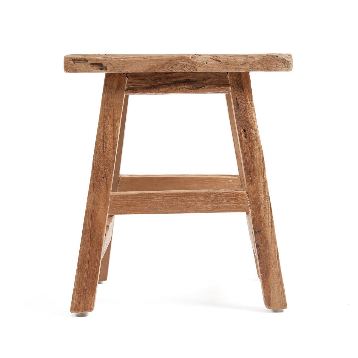 Reclaimed teak stool, four-leg - 39×30cm L