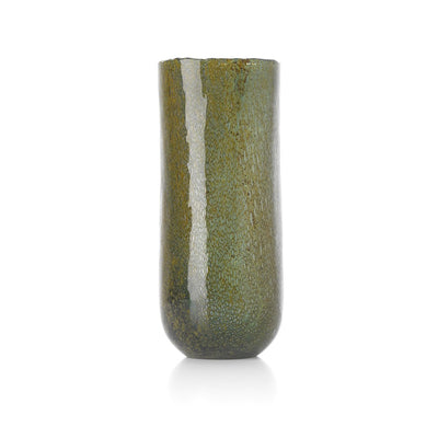 Glass vase, olive green, tall - hand-blown