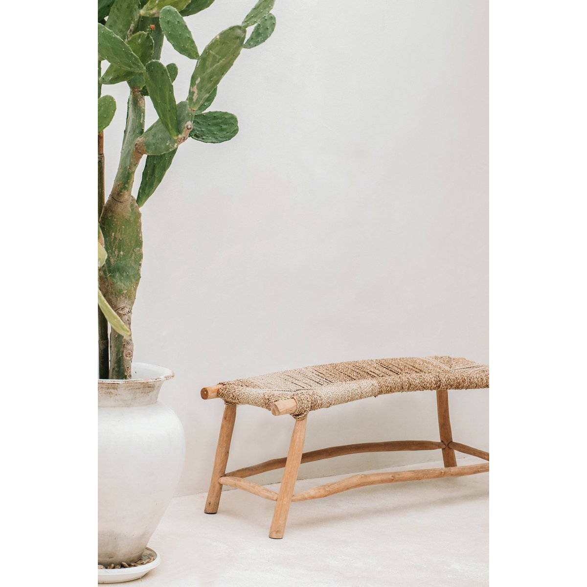 Seagrass and wood bench, 110 cm - handmade