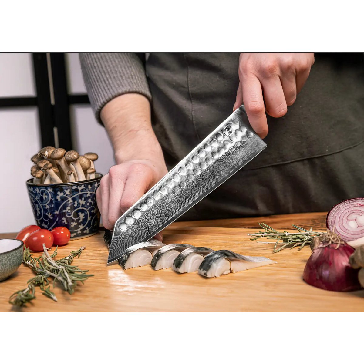 Damascus steel kiritsuke knife 210 mm - Bunka collection