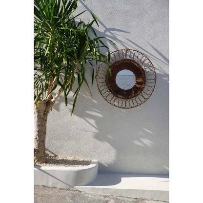 Rundt kokosspejl, beige - 80 cm