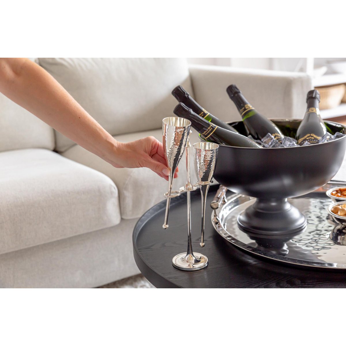 Stål champagnefløjter med stativ, 32 cm – forsølvet