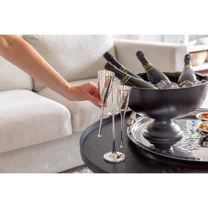 Stål champagnefløjter med stativ, 32 cm – forsølvet