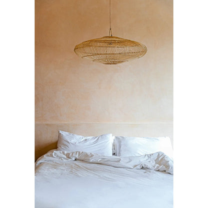 Rattan-Hängeleuchte 110 cm L – beige, geripptes Geflecht