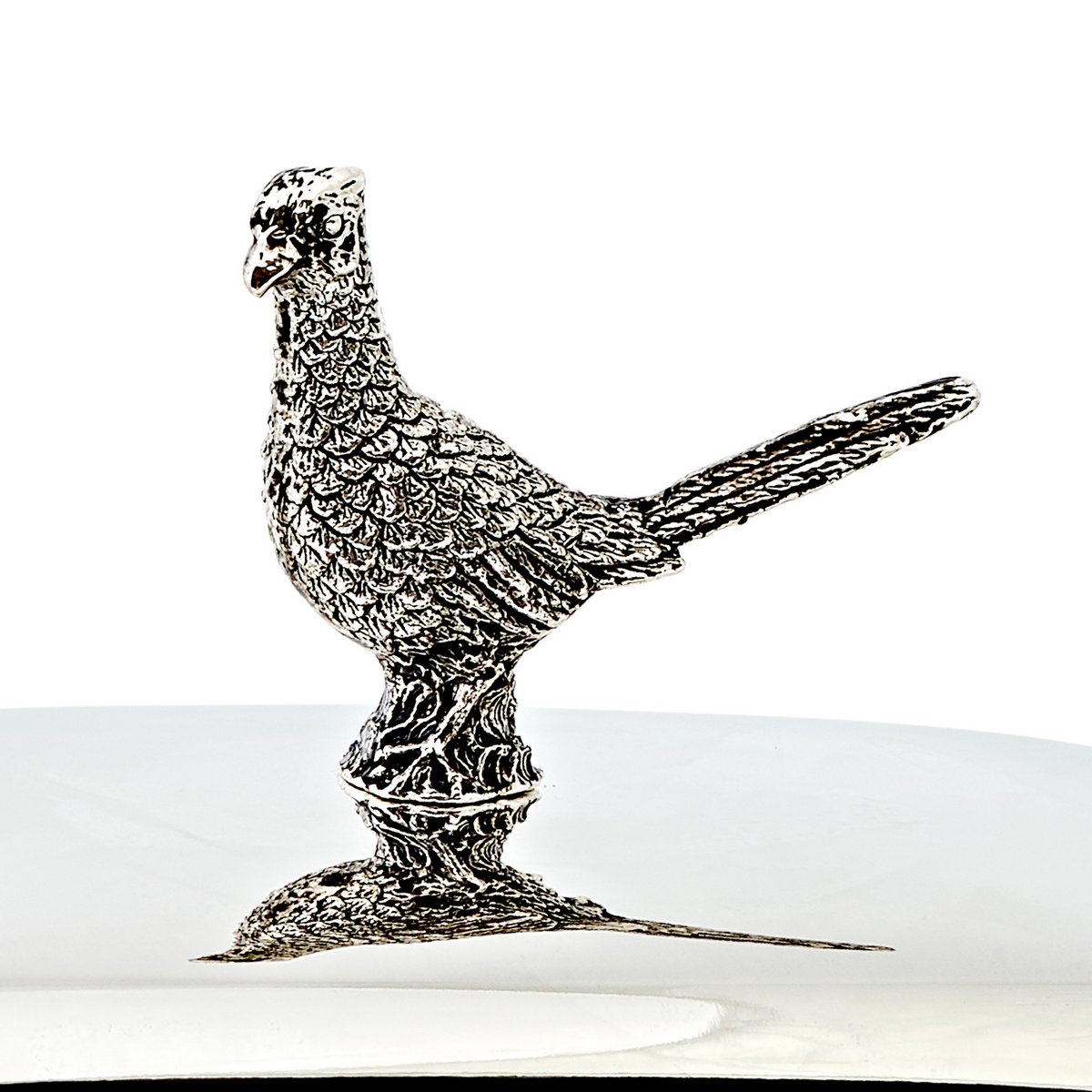 Silver steel butter dish with knife, 18 cm - Pheasant