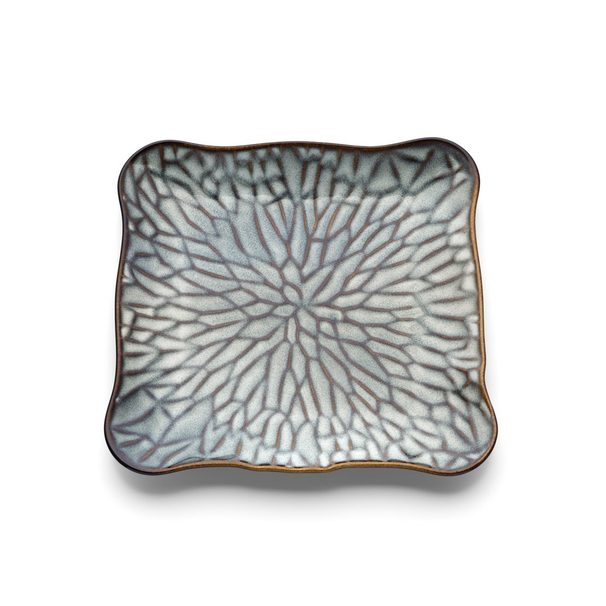Ceramic square plate, grey-brown, large - Lotus Ice