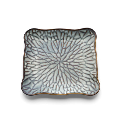 Ceramic square plate, grey-brown, large - Lotus Ice