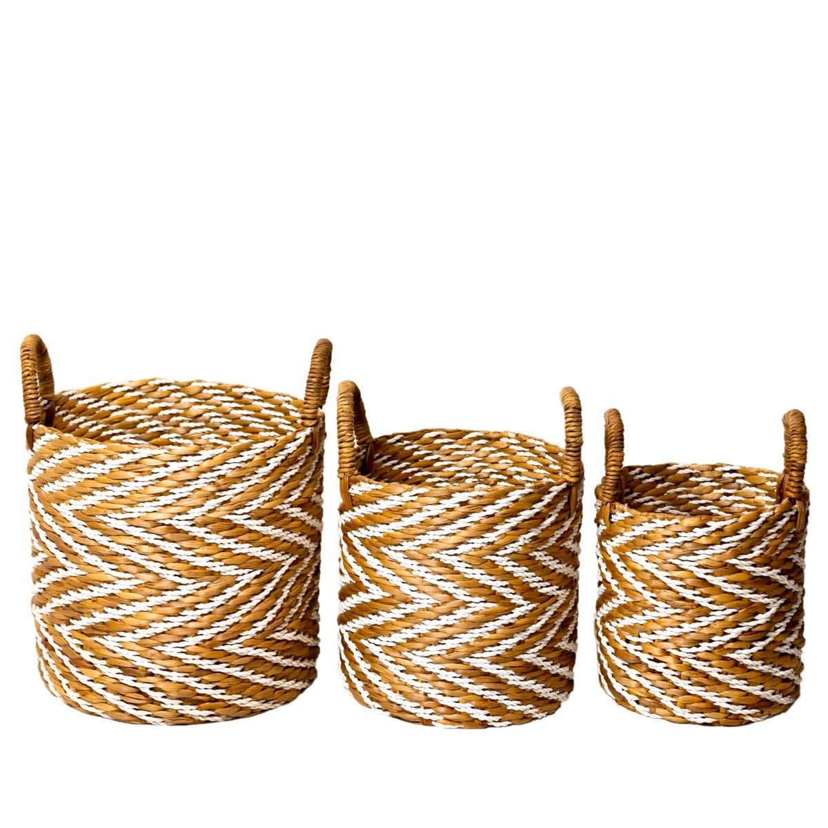 Runder Webkorb YALIMO L – Ø40×44 cm, gestreift