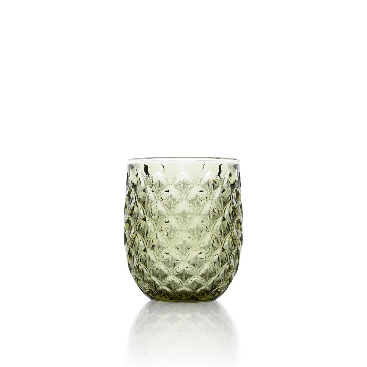 Olive green glass water glass 10 cm - starbeam texture