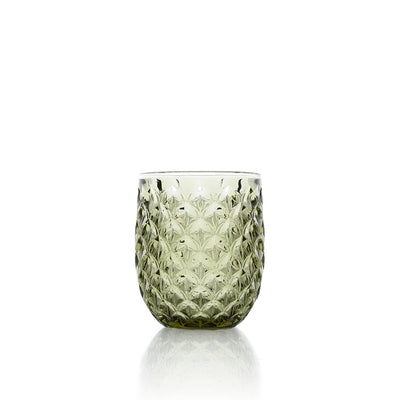 Olive green glass water glass 10 cm - starbeam texture