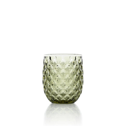 Olive green glass water glass 10 cm - starbeam texture