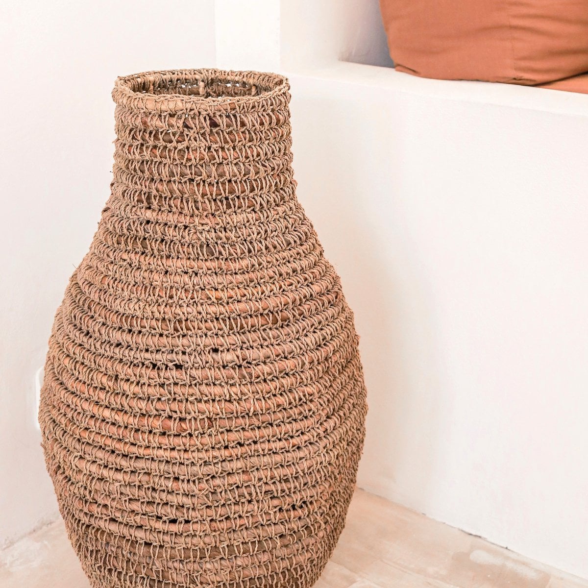 Banana fibre, raffia & jute vase SAKRA - beige, brown & green