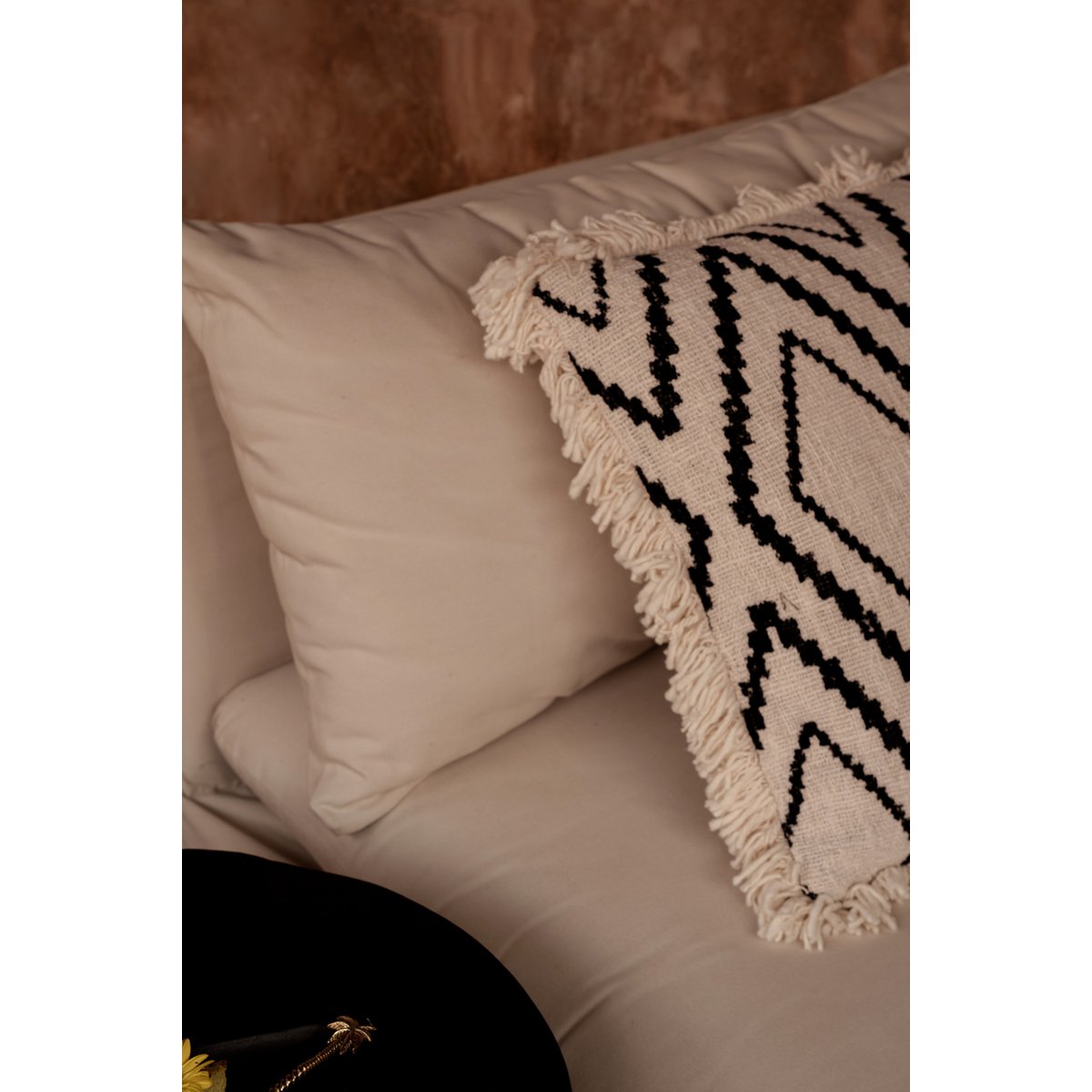 Natural black cotton cushion cover 50×50 cm - diamond pattern