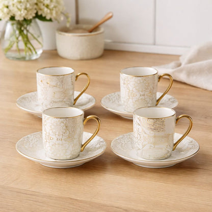 Ceramic coffee cups with abstract saucers, set of 4