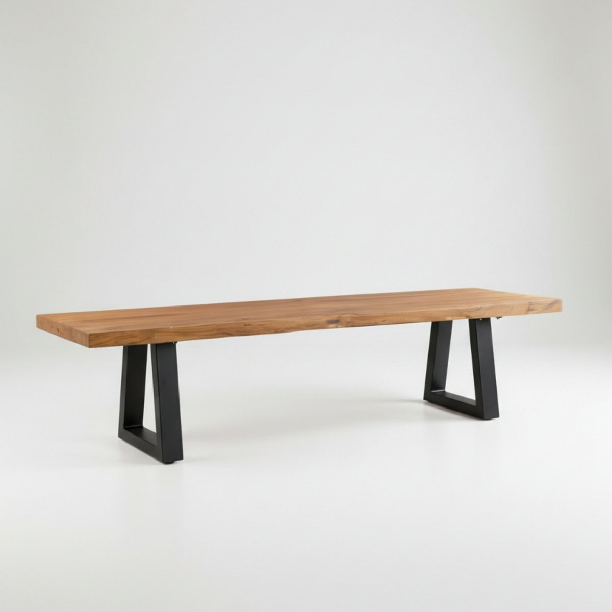 Teak bench with iron legs, 220 cm - reclaimed