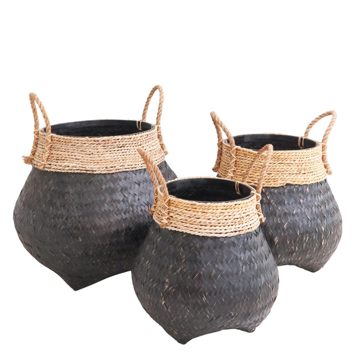 Hand-woven bamboo & jute basket 38 cm - black, S