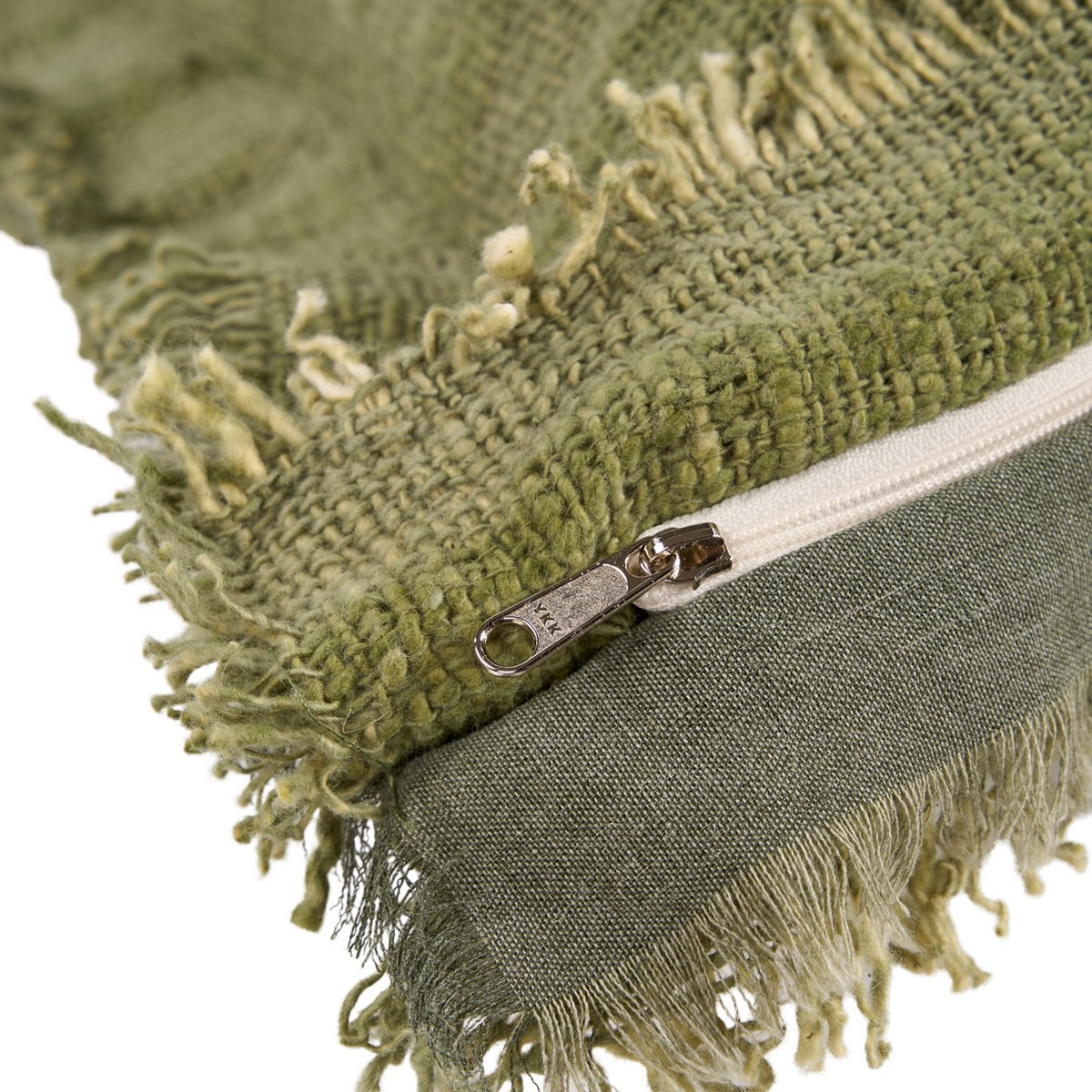 Cotton cushion cover with fringe, 50×50 cm - Green