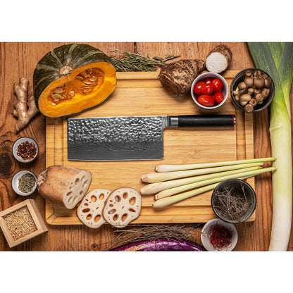 Damascus steel cleaver knife 190 mm - wood handle