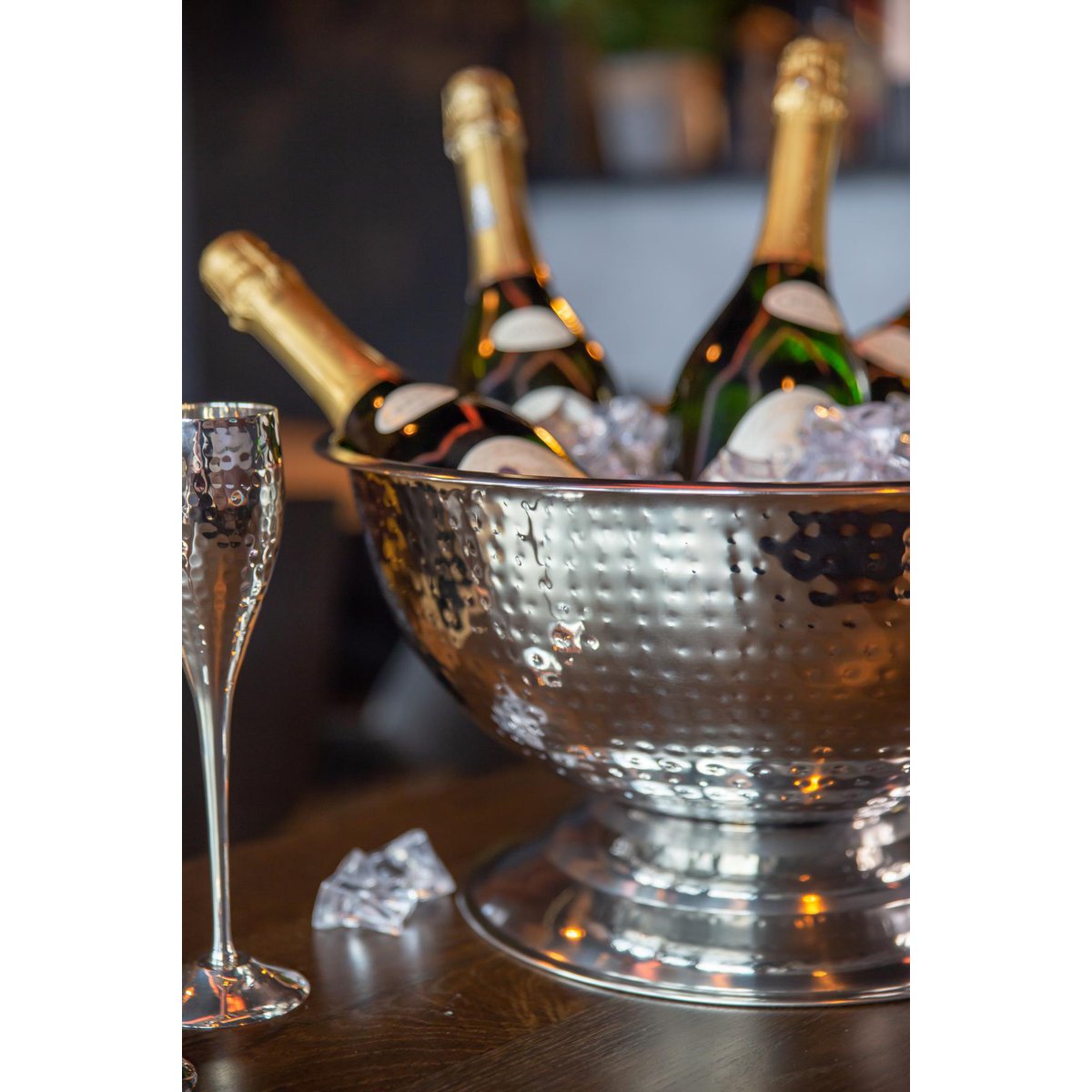 Hammered steel champagne cooler Ø 40 cm - high-polish finish