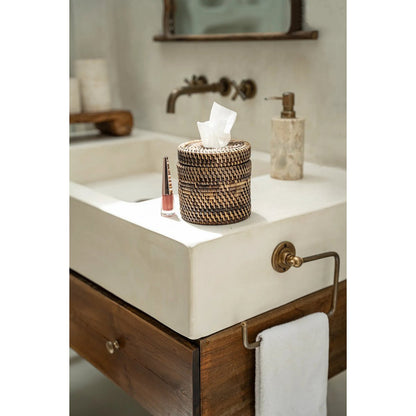 Rattan-Kosmetiktuchbox-Bezug 13 × 13 × 15 cm - natur-braun