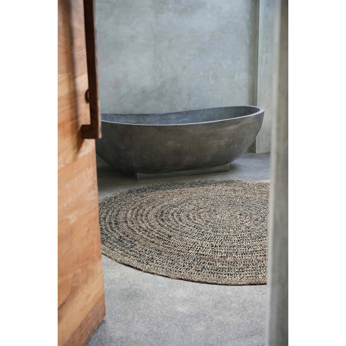 Seagrass carpet, round, natural black, 100 cm