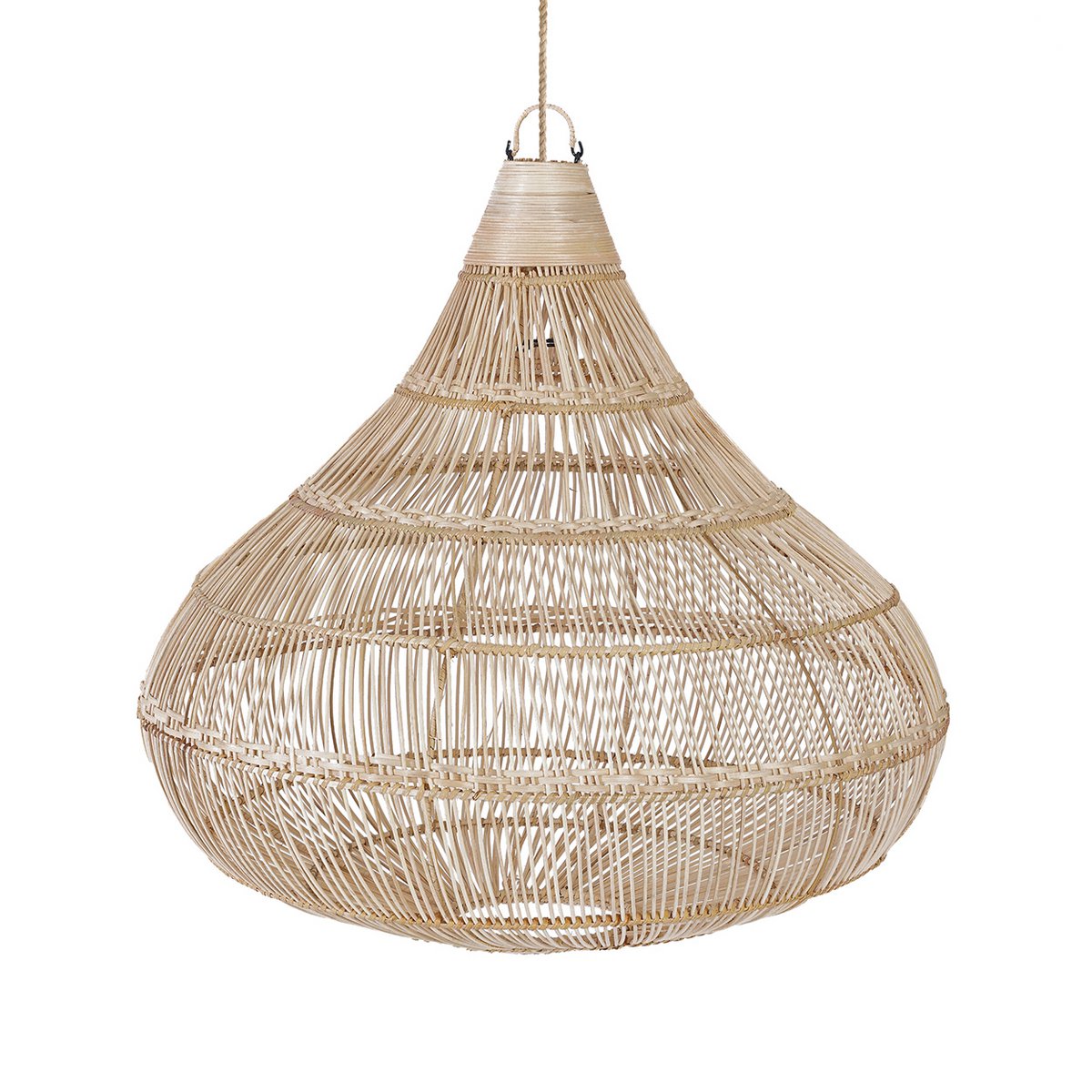 Pendellampe i rattan – dråbeformet – 80 cm bred, 77 cm høj