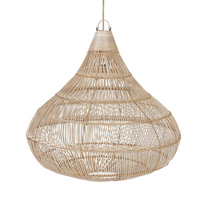 Pendellampe i rattan – dråbeformet – 80 cm bred, 77 cm høj