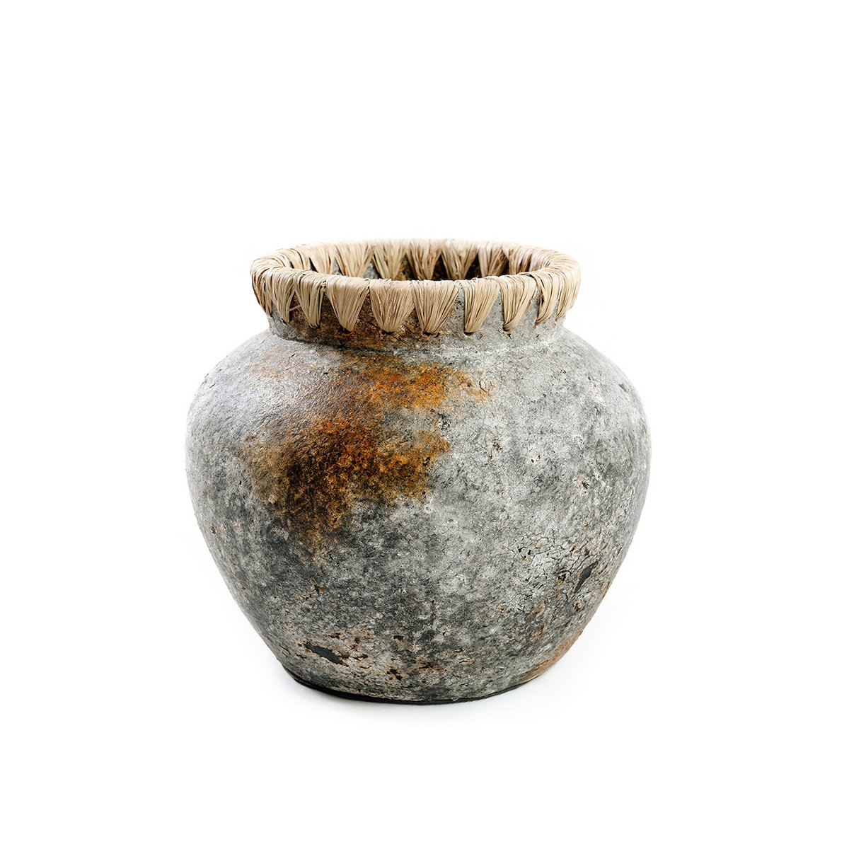 Terracotta rund vase antik grå 22 × 19 cm – fremstillet i Indonesien