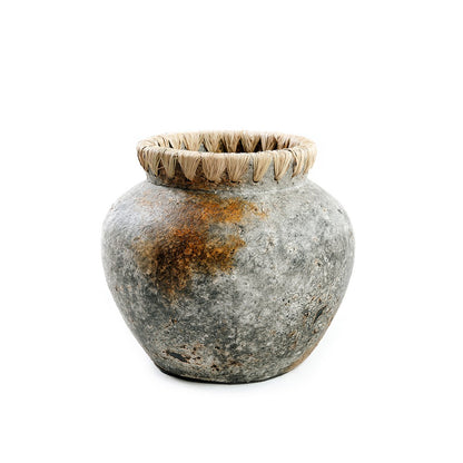 Terracotta rund vase antik grå 22 × 19 cm – fremstillet i Indonesien