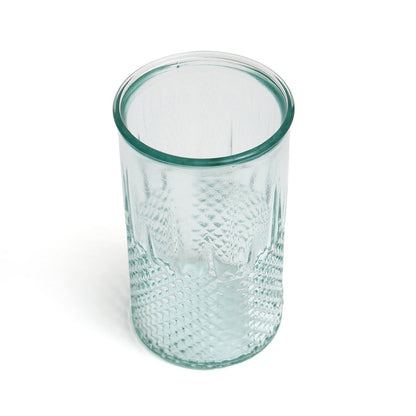 Trinkglas aus recyceltem Glas mit Diamantschliff, blau, mittel