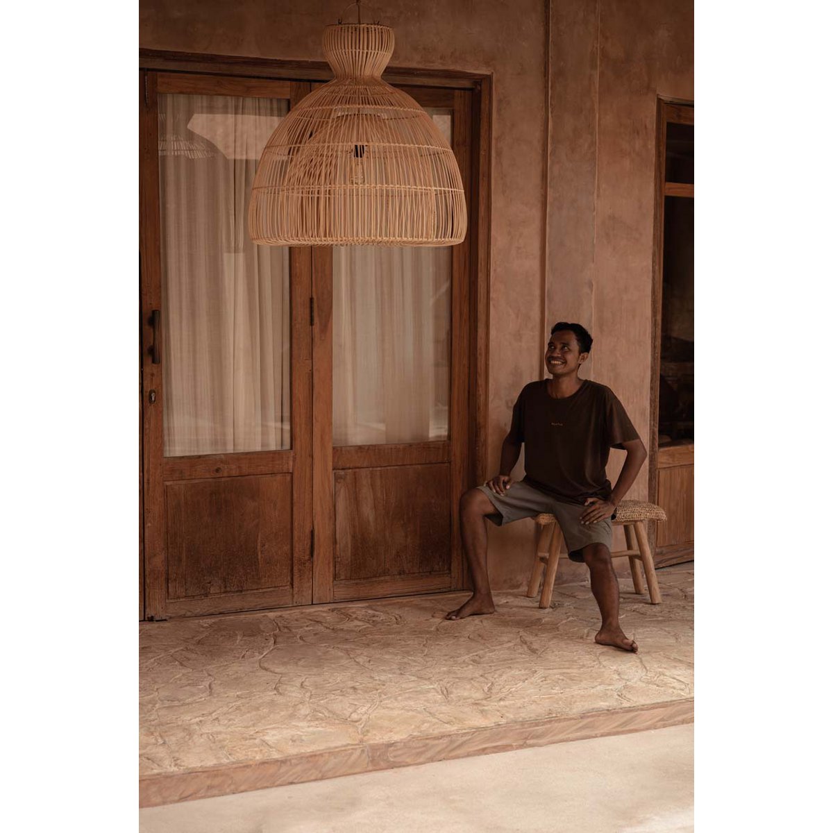 Rattan-Pendelleuchte, 84 cm – natürlicher Matchabesen
