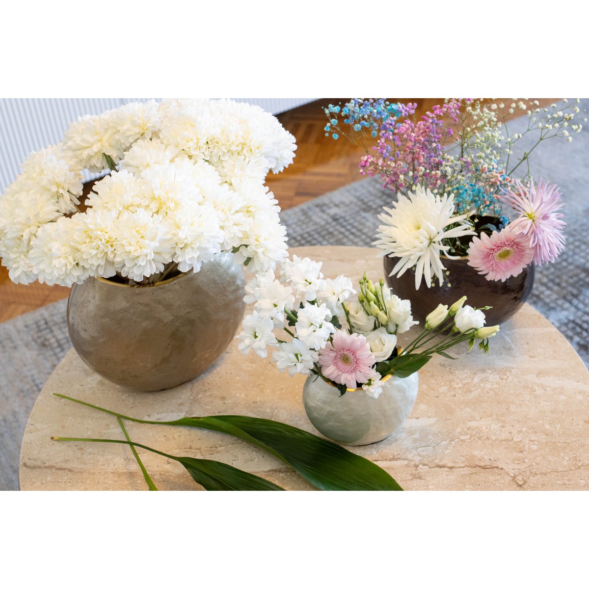 Aluminum oval vase, beige, 26 × 22 cm