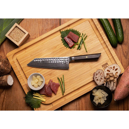 Santoku knife, 170 mm - Damascus steel, ebony handle