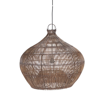 Pendelleuchte aus geflochtenem Rattan, dunkles Nussbaumholz – Mittel