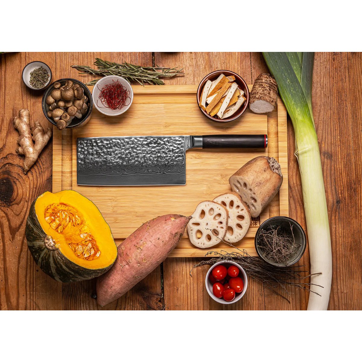 Damascus steel cleaver knife 190 mm - wood handle