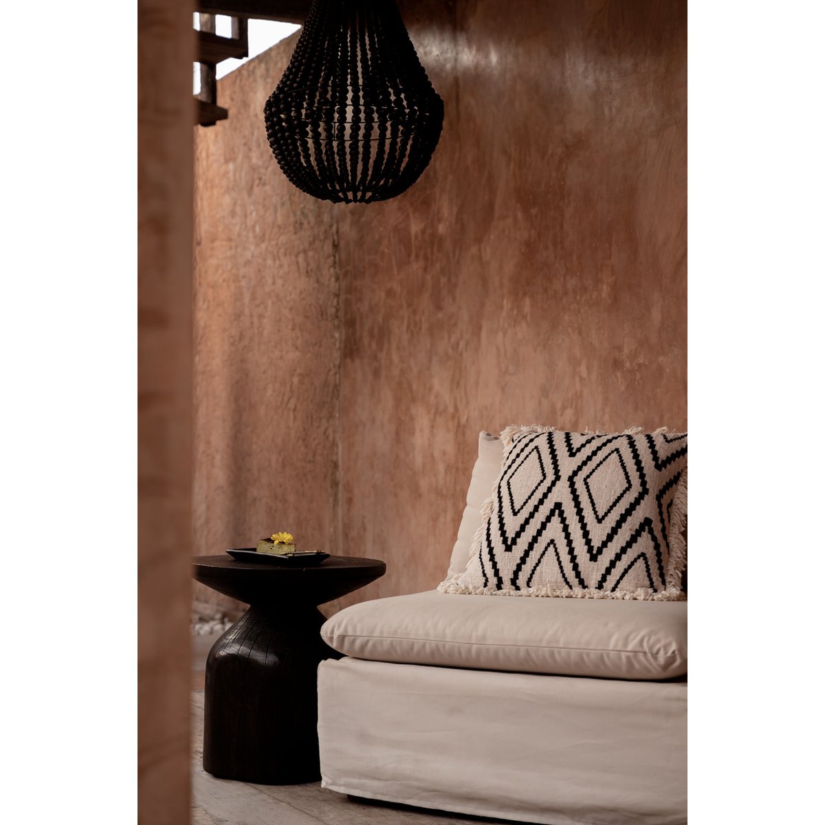 Natural black cotton cushion cover 50×50 cm - diamond pattern