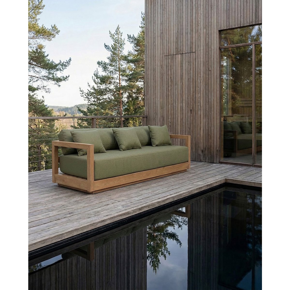 Umalas trepersoners sofa, genanvendt teak - udendørs