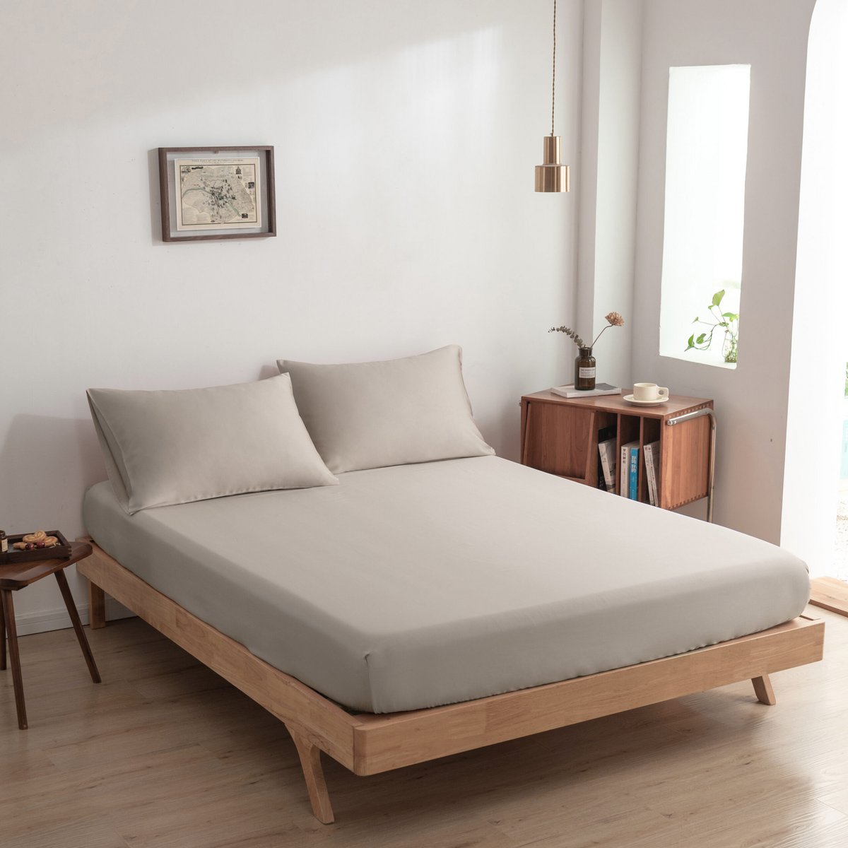 Bamboo bedding set, soft taupe, single - 400TC