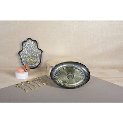 Glass serving plate, silver oval - 22×15.5 cm