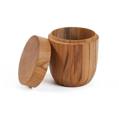Teak wood jar with lid, natural - small storage