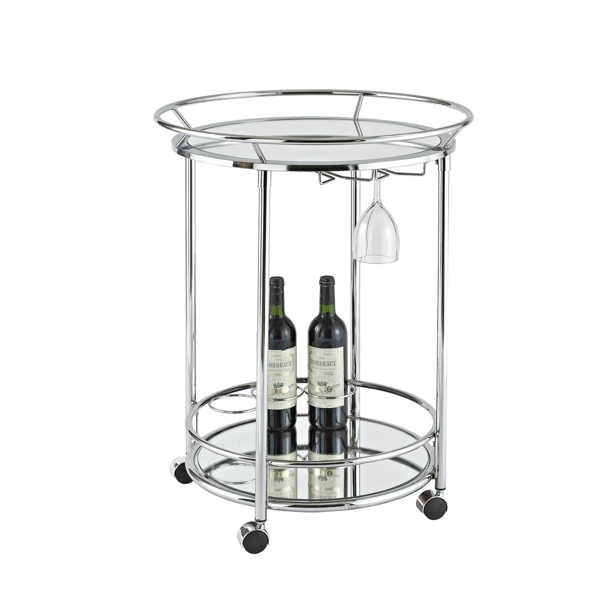 Stainless steel mirror tray table 56.5 cm - on casters