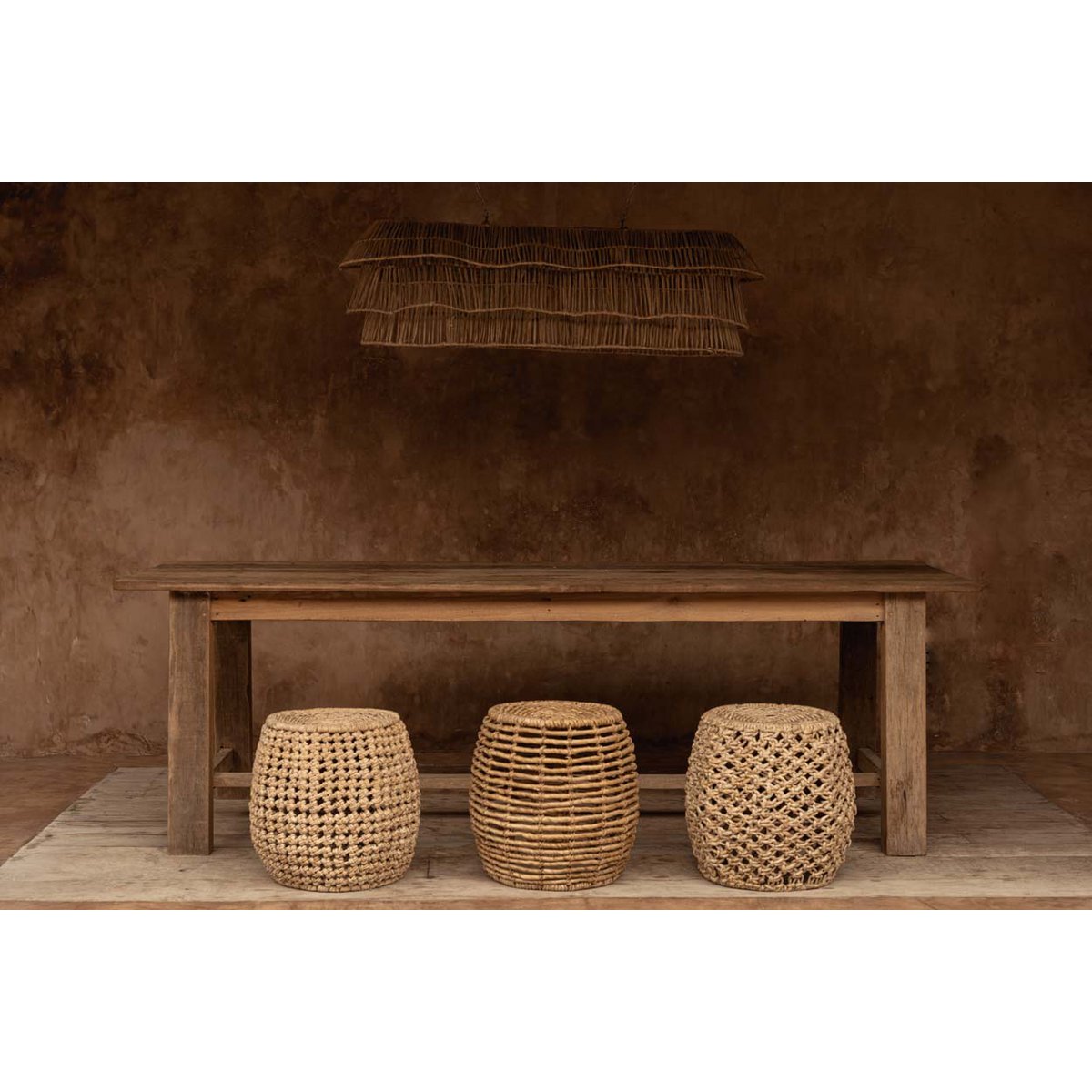 Handwoven banana leaf stool 48 cm - Brown