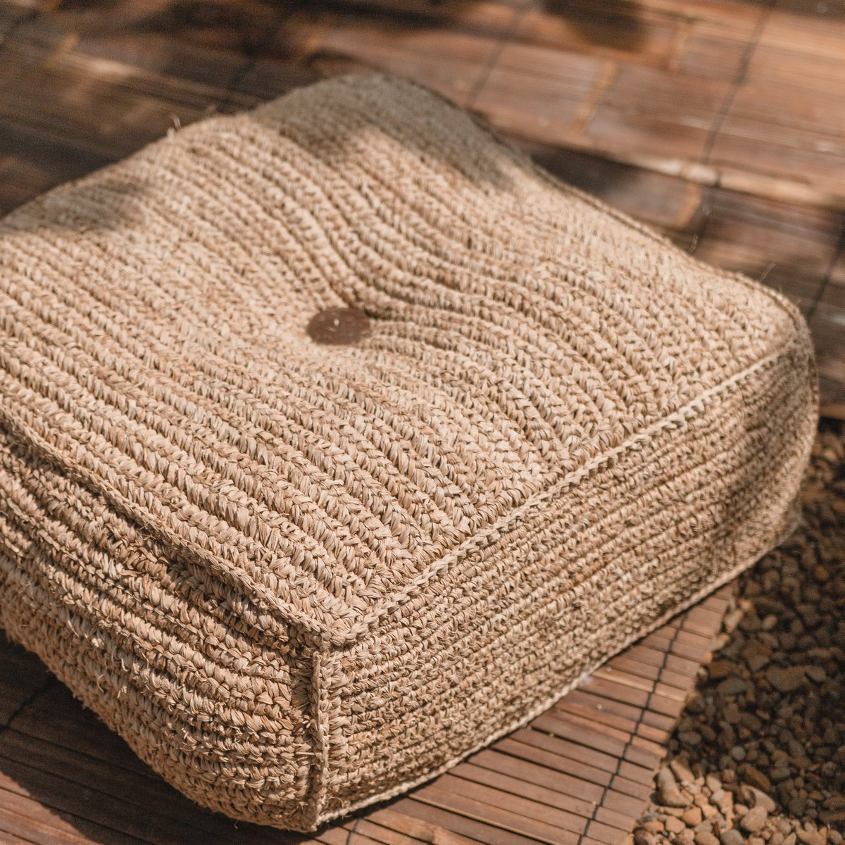 Raffia pouf PADAR 55 × 55 cm - coconut fiber & cotton