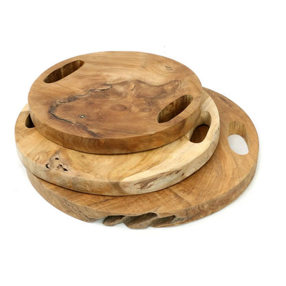 Teak wood tray with handles, large - natural