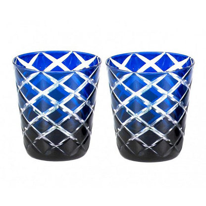 Hand-cut Dio glasses, ruby tones, set of 2 - 10 cm