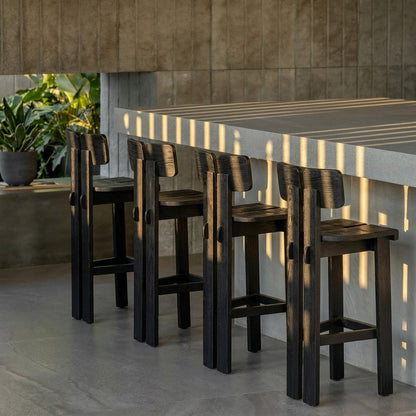 Teak bar stool, black – dual-back
