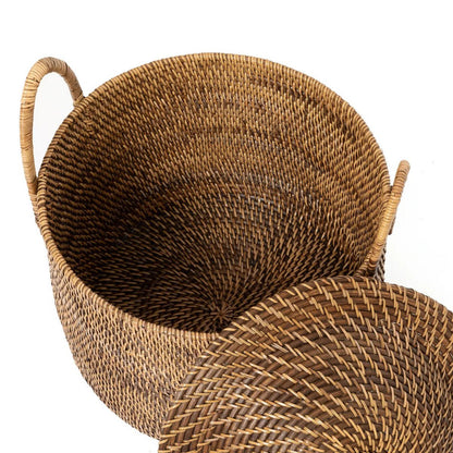 Rattan basket with handles and lid - Natural brown