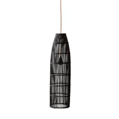 Handgewebter schwarzer Rattan-Fischfallen-Pendelschirm 23 × 90 cm – groß
