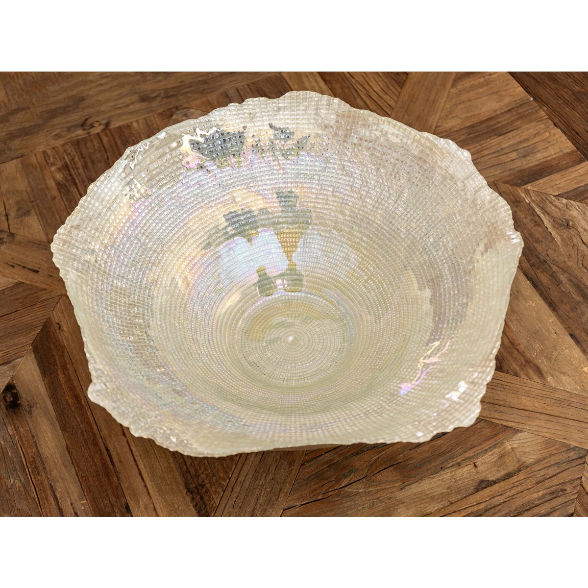 Stor sølvfarvet glasskål 45cm - Corolle
